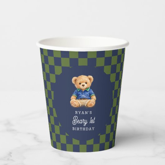 Preppy Beary 1st Birthday Checkboard 紙コップ (裏面)