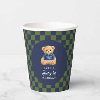 Preppy Beary 1st Birthday Checkboard 紙コップ