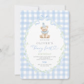 Preppy Beary First Birthday Invitation 招待状 (正面)