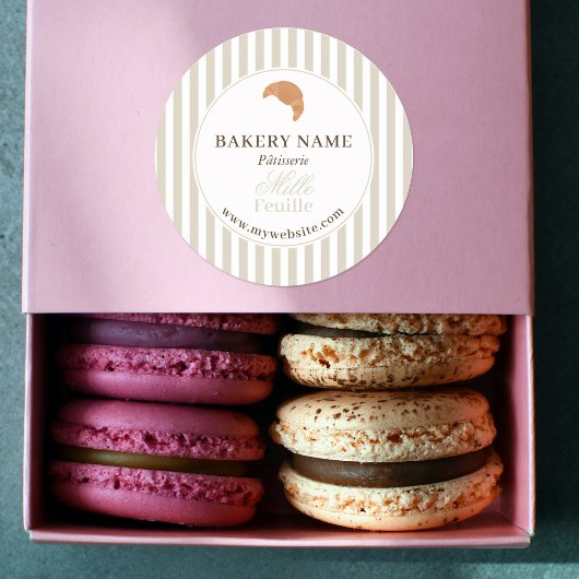 Preppy Beige Brown Stripes Bakery Logo Product ラウンドシール