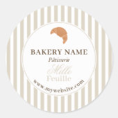 Preppy Beige Brown Stripes Bakery Logo Product ラウンドシール (正面)