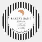 Preppy Black White Stripes Bakery Logo Product ラウンドシール (正面)
