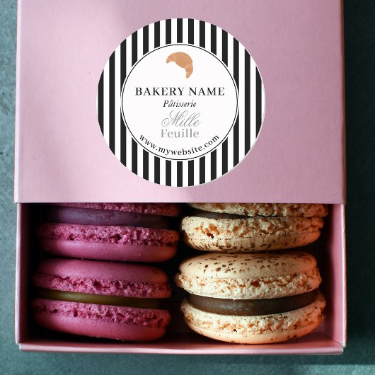 Preppy Black White Stripes Bakery Logo Product ラウンドシール