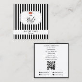 Preppy Black & White Stripes Bakery Logo QR Code スクエア名刺 (正面/裏面)