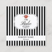 Preppy Black & White Stripes Bakery Logo QR Code スクエア名刺 (正面)
