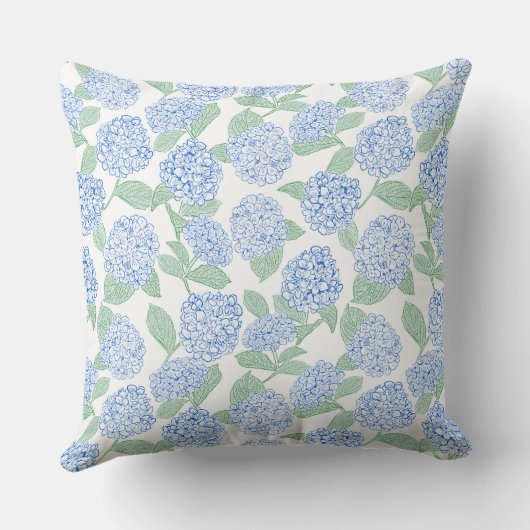 Preppy Blue and Green Hydrangeas クッション (裏面)
