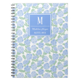 Preppy Blue and Green Hydrangeas Monogram ノートブック