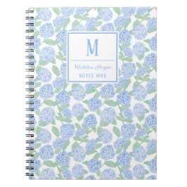 Preppy Blue and Green Hydrangeas Monogram ノートブック