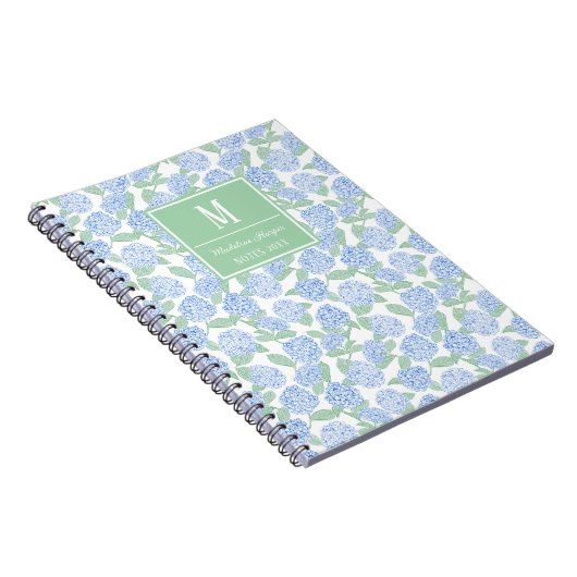 Preppy Blue and Green Hydrangeas Monogram ノートブック (右側)