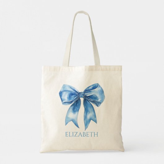 Preppy Blue and White Bow Personalized トートバッグ (裏面)