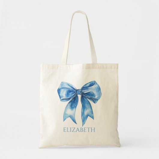 Preppy Blue and White Bow Personalized トートバッグ (正面)