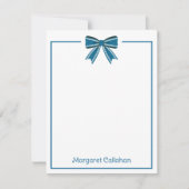 Preppy Blue and White Bow Personalized ノートカード (正面)