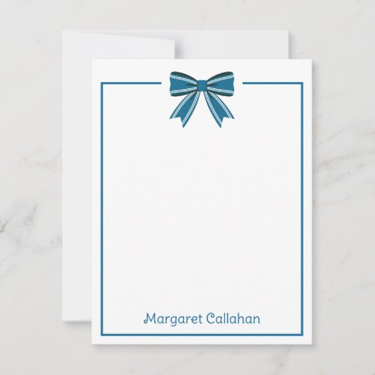 Preppy Blue and White Bow Personalized ノートカード (正面)