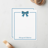Preppy Blue and White Bow Personalized ノートカード (正面/裏面インサイチュ)
