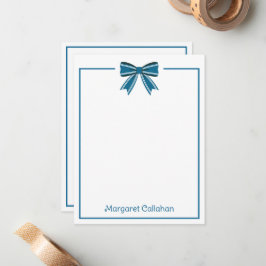 Preppy Blue and White Bow Personalized ノートカード