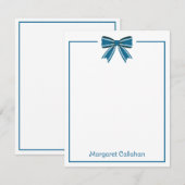 Preppy Blue and White Bow Personalized ノートカード (正面/裏面)