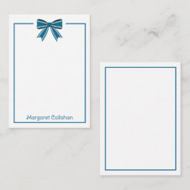 Preppy Blue and White Bow Personalized ノートカード