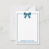 Preppy Blue and White Bow Personalized ノートカード (正面)