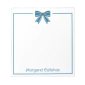 Preppy Blue and White Bow Personalized ノートパッド (正面)