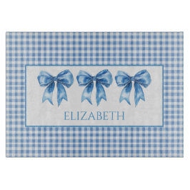Preppy Blue and White Gingham and Bow カッティングボード