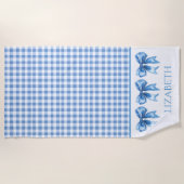 Preppy Blue and White Gingham and Bow ビーチタオル (正面)