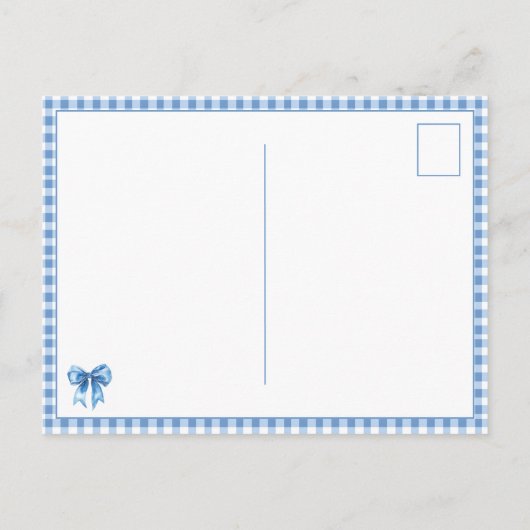 Preppy Blue and White Gingham Plaid and Bow ポストカード (裏面)