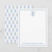 Preppy Blue and White Pineapple in Frame ノートカード (正面/裏面)