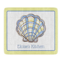 Preppy Blue and Yellow Plaid Scallop Seashell カッティングボード