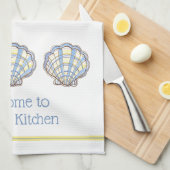 Preppy Blue and Yellow Plaid Scallop Seashell キッチンタオル (四つ折り)