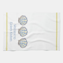 Preppy Blue and Yellow Plaid Scallop Seashell キッチンタオル