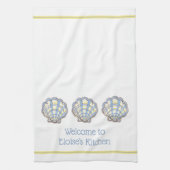 Preppy Blue and Yellow Plaid Scallop Seashell キッチンタオル (縦)