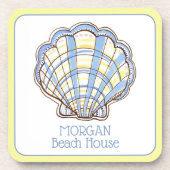 Preppy Blue and Yellow Plaid Scallop Seashell コースター (正面)