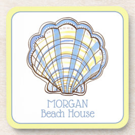 Preppy Blue and Yellow Plaid Scallop Seashell コースター