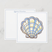 Preppy Blue and Yellow Plaid Scallop Seashell ノートカード (正面/裏面)