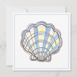 Preppy Blue and Yellow Plaid Scallop Seashell ノートカード