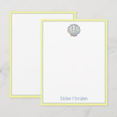 Preppy Blue and Yellow Plaid Scallop Seashell ノートカード (正面/裏面)