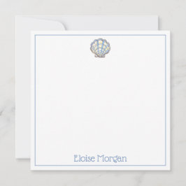 Preppy Blue and Yellow Plaid Scallop Seashell ノートカード