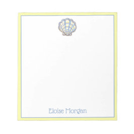 Preppy Blue and Yellow Plaid Scallop Seashell ノートパッド