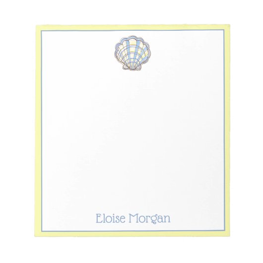 Preppy Blue and Yellow Plaid Scallop Seashell ノートパッド (正面)