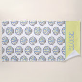 Preppy Blue and Yellow Plaid Scallop Seashell ビーチタオル (正面)