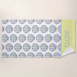 Preppy Blue and Yellow Plaid Scallop Seashell ビーチタオル