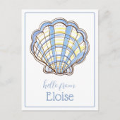 Preppy Blue and Yellow Plaid Scallop Seashell ポストカード (正面)