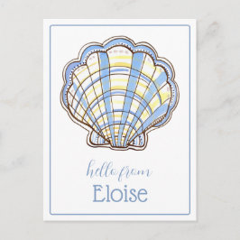 Preppy Blue and Yellow Plaid Scallop Seashell ポストカード