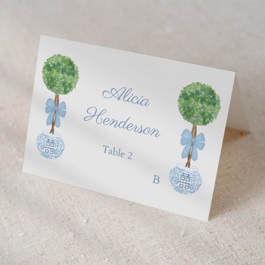 Preppy Blue Bow Boxwood Individual Place Card テーブルナンバー