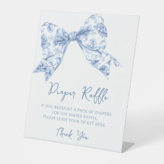 Preppy Blue Bow Coquette Baby Shower Diaper Raffle 台座サイン