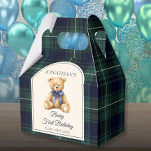 Preppy Blue Bow Teddy Bear Tartan Birthday 