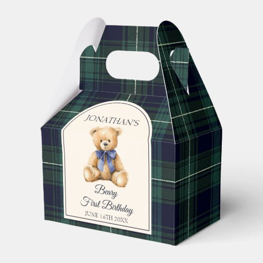 Preppy Blue Bow Teddy Bear Tartan Birthday  フェイバーボックス (正面サイド)