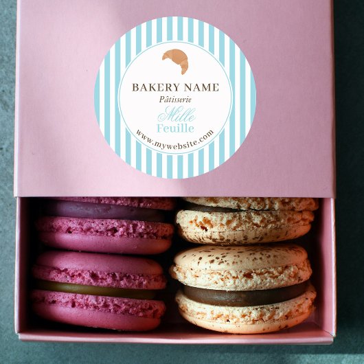 Preppy Blue Brown Stripes Bakery Logo Product ラウンドシール