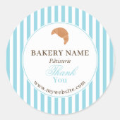 Preppy Blue Brown Stripes Bakery Logo Thank You ラウンドシール (正面)