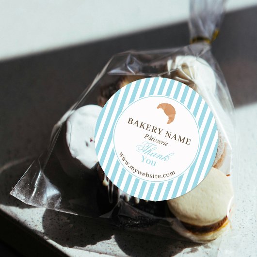 Preppy Blue Brown Stripes Bakery Logo Thank You ラウンドシール